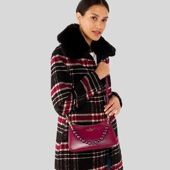 NWT- KATE SPADE Madison Faux Pearl Convertible Crossbody Bag Dark Raspberry